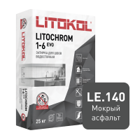 Цветная цементная затирка LITOCHROM 1-6 EVO/ЛИТОХРОМ 1-6 ЭВО LE.140 мокрый асфальт 25 кг — фото товара
