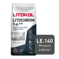Цветная цементная затирка LITOCHROM 1-6 EVO/ЛИТОХРОМ 1-6 ЭВО LE.140 мокрый асфальт 2 кг — фото товара
