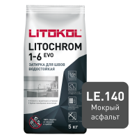 Цветная цементная затирка LITOCHROM 1-6 EVO/ЛИТОХРОМ 1-6 ЭВО LE.140 мокрый асфальт 5 кг — фото товара